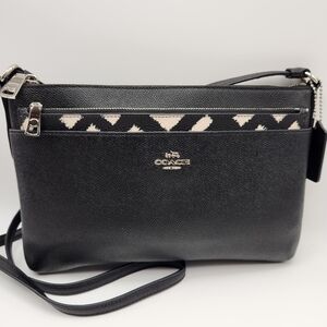 Coach East/West NWOT Black Crossbody W/ Wild Plaid Print Pouch Dustbag Included!